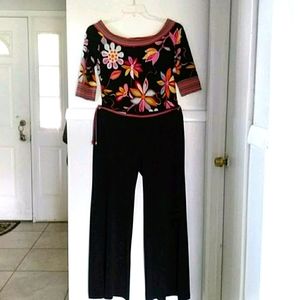 Village Set black floral top black pants s…
